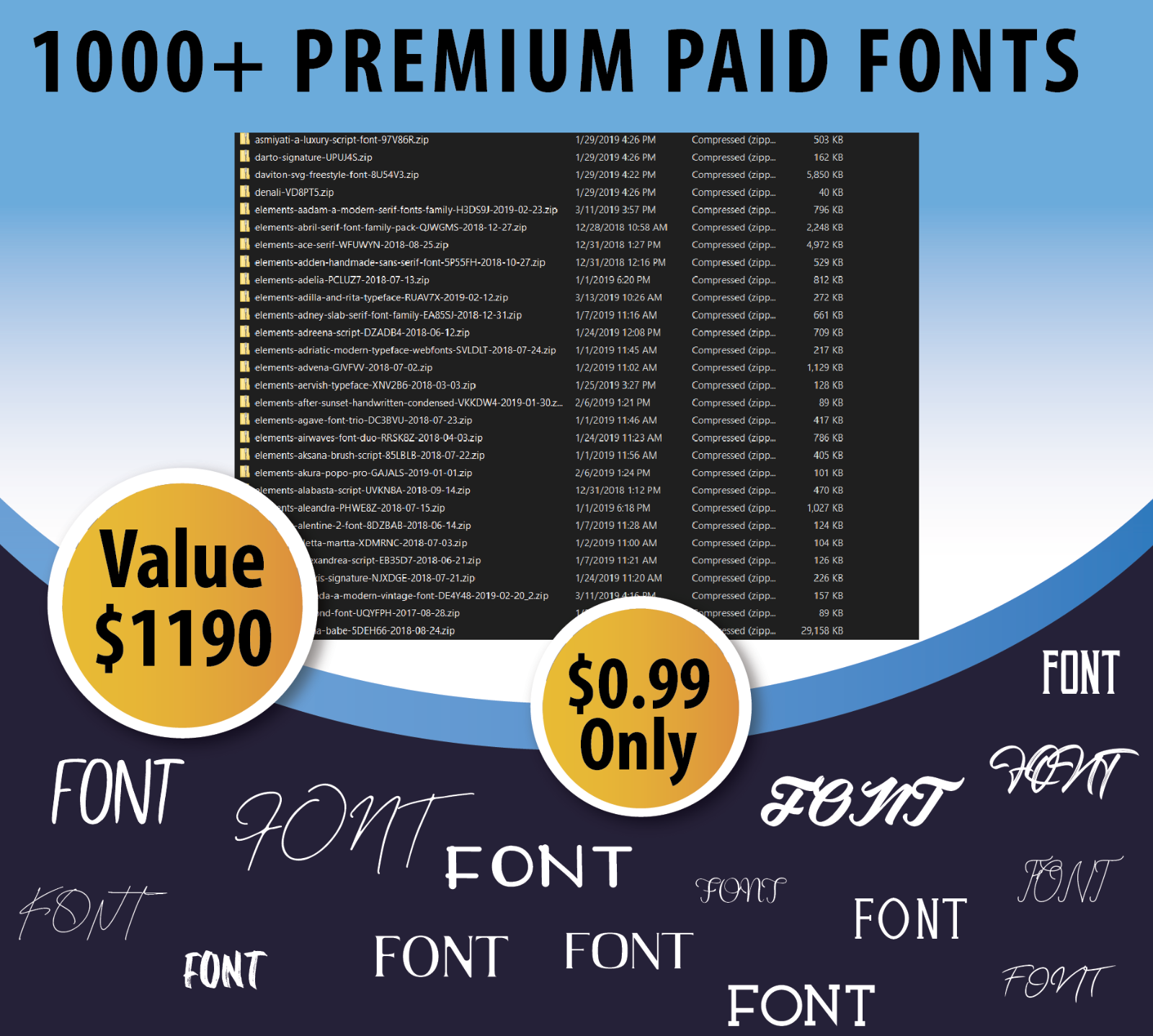 1000+ Premium Paid Fonts Value Over $1100+ Only $0.99 For Your Website Fast Ship