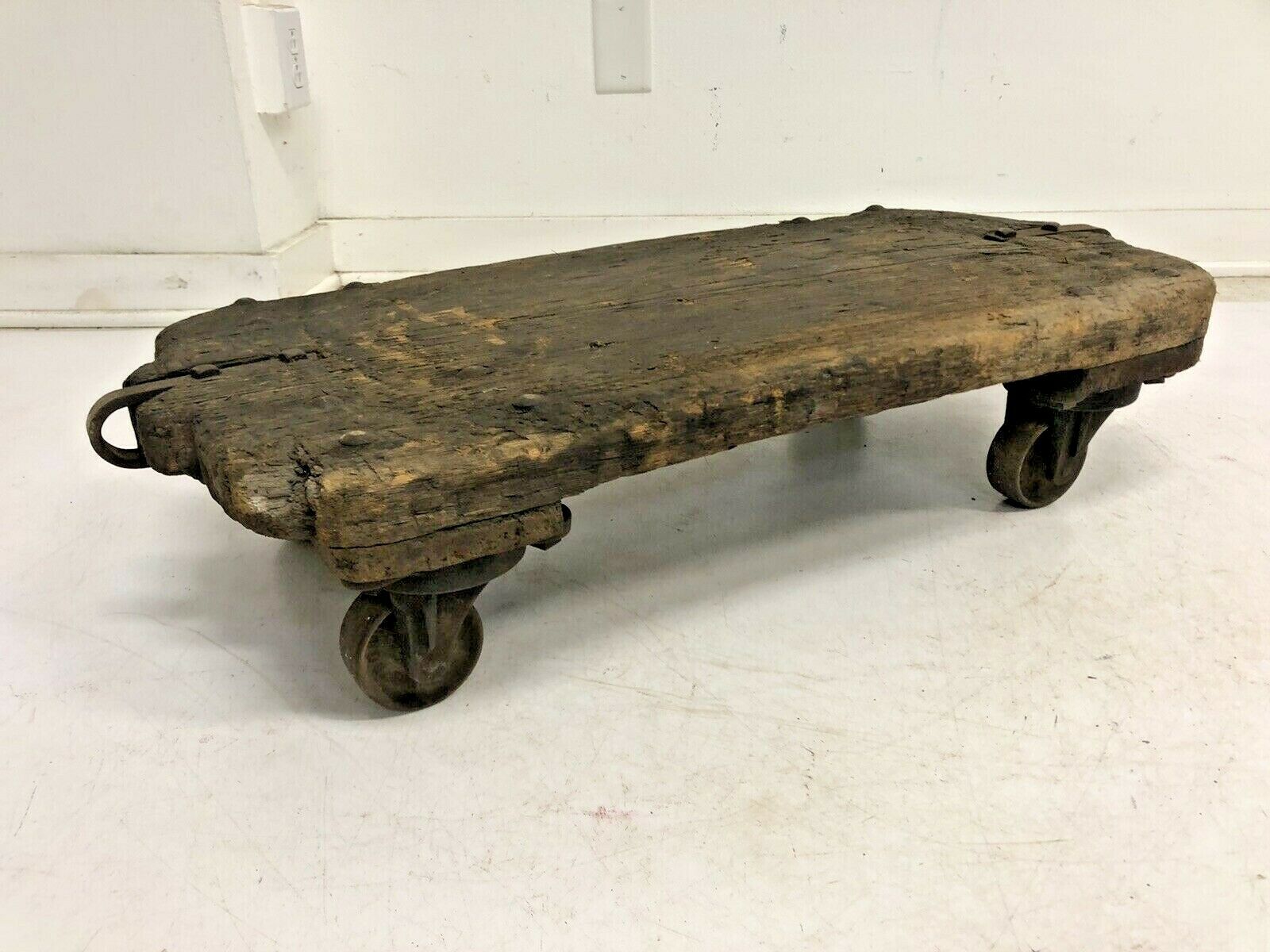 Vintage Industrial Cart Wood Table Base Stand Metal Steampunk Old Factory Decor